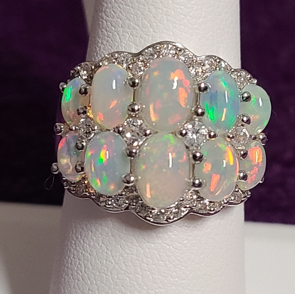 Ethiopian Opal Rhodium Over Sterling Silver Ring 3.46ctw, Size 8